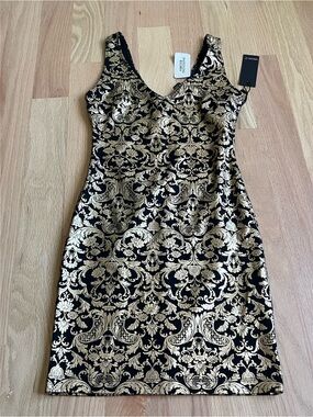 Forever 21 Black & Gold Baroque Mini Dress